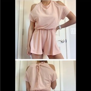 Moon kiss Pink Cold Shoulder Tie in Back Shorts Romper